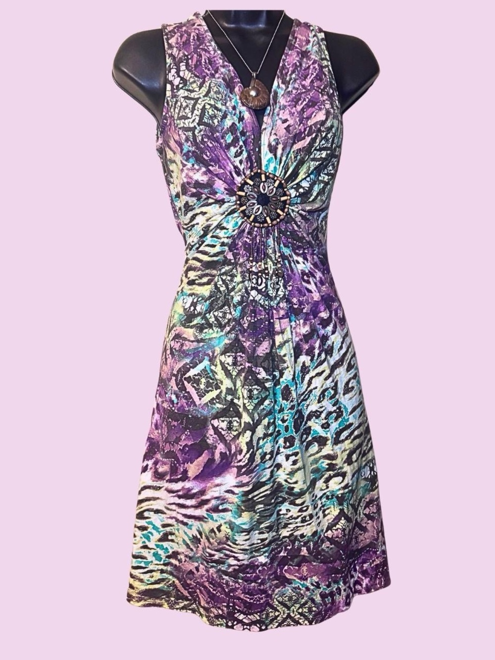 Boston Proper Andrea Behar Collection Multicolor Animal Print Midi Shift Dress 🦓